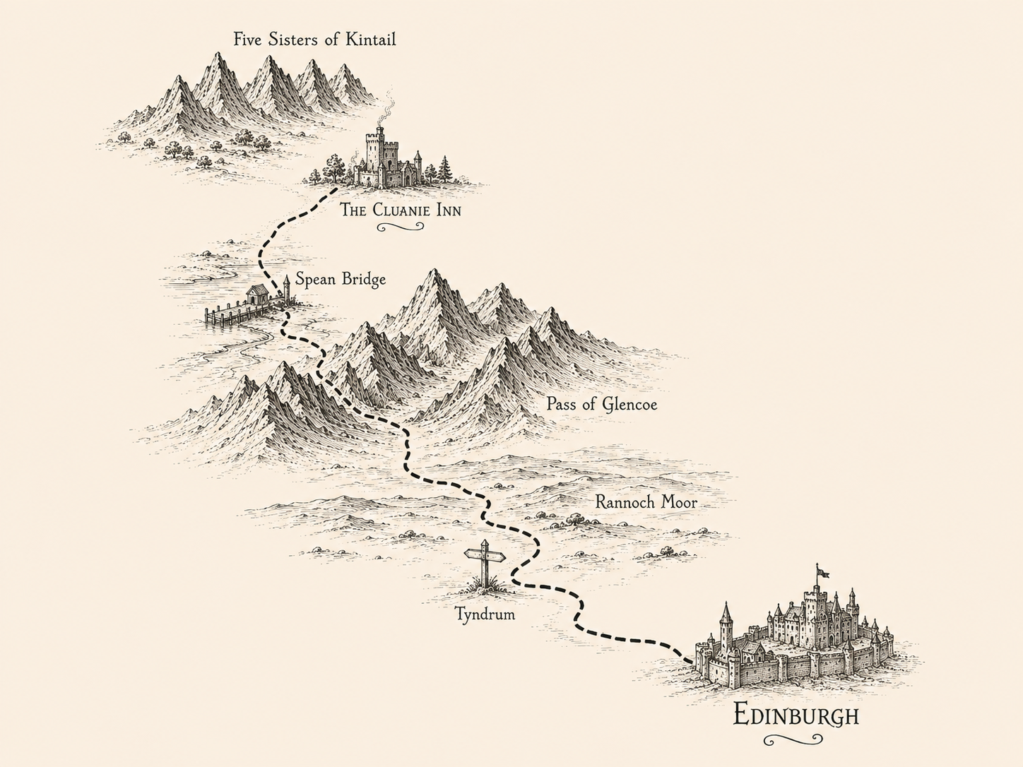 Hand-Drawn Highland Wilderness Corridor Survey Map